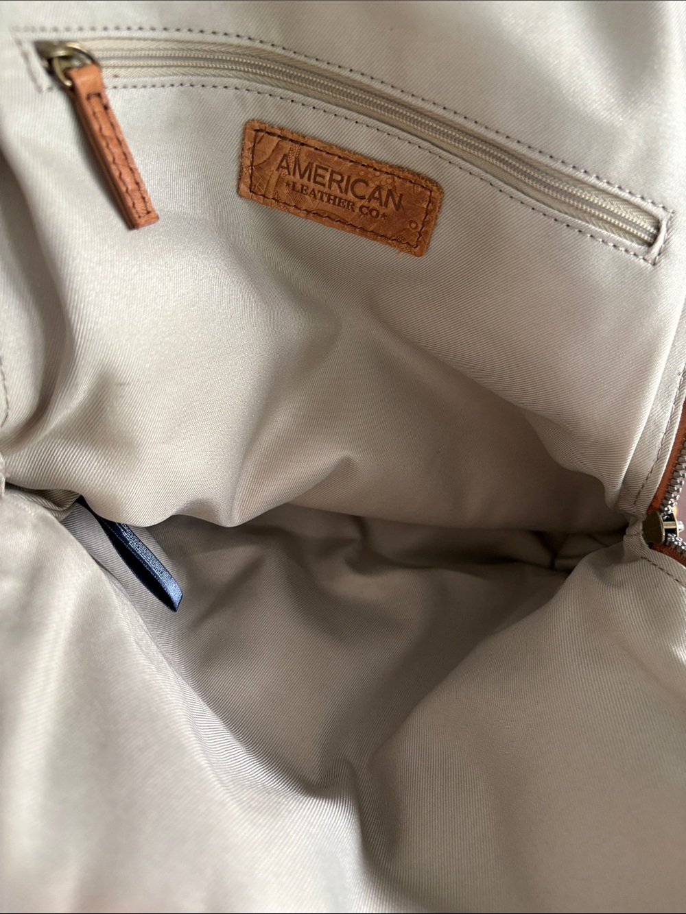 American Leather Tan Embossed Leather Backpack with Two Front Zip Pockets - Picture 2 of 15